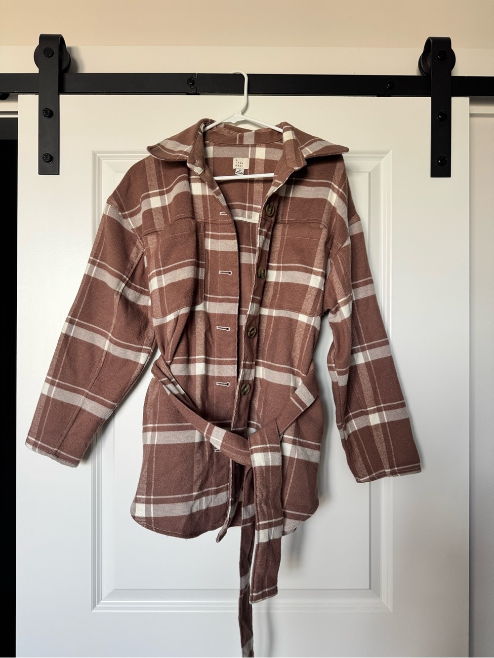 a new day Dusty Rose Plaid Belted Shacket